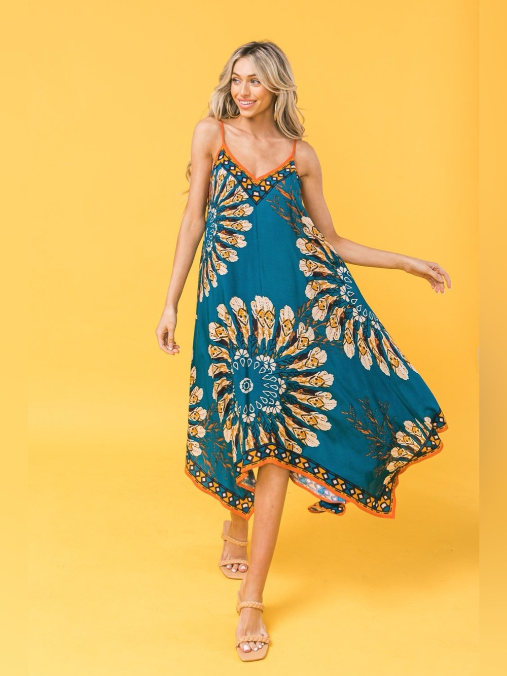 Jealous Tomato Teal Boho Hanky Hem Dress Size Small
